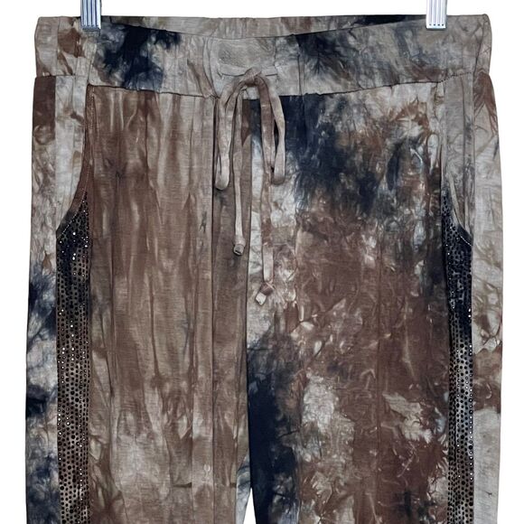 Vocal Tie Dye Pants with Stones Size M Embellished Drawstring Pockets Rhinestone - Picture 4 of 10